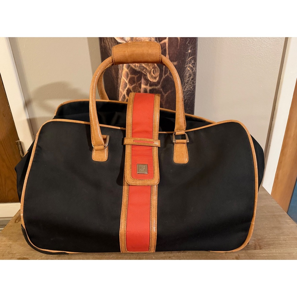 Diane von Furstenberg DVF Black Orange Nylon Weekender Travel Duffel Bag Luggage